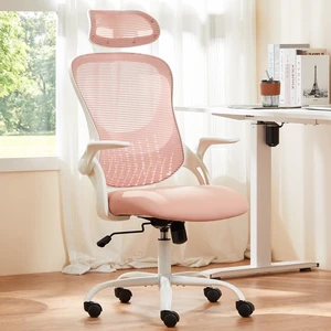Home Office Chair, High Back Office Chair, Lumbar Support, Pink Mesh with Adjustable Headrest, Comfortable Flip-up Armrest for Bedroom Study Student Executive Home Office Chair, High Back Office Chair, Lumbar Support, Pink Mesh with Adjustable Headrest, Comfortable Flip-up Armrest for Bedroom Study Student Executive