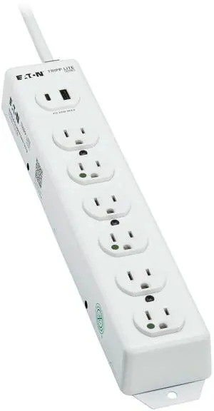 Eaton Medical Hospital Power Strip with 2 USB Charging Ports, 6 Outlets + 6ft Cord, UL 1363 Certified Power Strip, Wall & Under-Desk Mount, Manufacturer's (PS-606-HGUSB) Eaton Medical Hospital Power Strip with 2 USB Charging Ports, 6 Outlets + 6ft Cord, UL 1363 Certified Power Strip, Wall & Under-Desk Mount, Manufacturer's (PS-606-HGUSB)