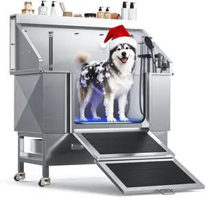 CAMMOO 61" Dog Washing Station - 304 Stainless Steel, 27.4" Wide Ramp, Water-Storing Dog Bathing Station w/Swivel Wheels, Pet Proof Faucet, 2 Drawers, Dog Bathtub for Large & Medium & Small Dogs CAMMOO 61" Dog Washing Station - 304 Stainless Steel, 27.4" Wide Ramp, Water-Storing Dog Bathing Station w/Swivel Wheels, Pet Proof Faucet, 2 Drawers, Dog Bathtub for Large & Medium & Small Dogs