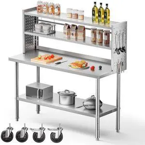 CAMMOO 60x24 in NSF All Stainless Steel Table with Adjustable Shelf & Pegboard Panels & Casters, Kitchen Prep Table Commercial Heavy-Duty Worktable with Large Space Storage for Restaurant Garages CAMMOO 60x24 in NSF All Stainless Steel Table with Adjustable Shelf & Pegboard Panels & Casters, Kitchen Prep Table Commercial Heavy-Duty Worktable with Large Space Storage for Restaurant Garages