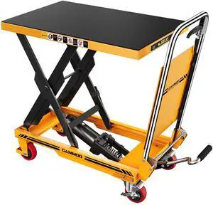 CAMMOO Foldable Hydraulic Lift Table Cart, 500lbs Capacity, 28.5" Lifting Height, Single Scissor Lift with Non-Slip Pad & Thickened Scissors Design for Material Handling and Transportation, Yellow CAMMOO Foldable Hydraulic Lift Table Cart, 500lbs Capacity, 28.5" Lifting Height, Single Scissor Lift with Non-Slip Pad & Thickened Scissors Design for Material Handling and Transportation, Yellow