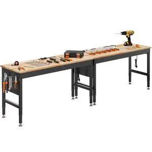 CAMMOO 120" Adjustable Heavy Duty Workbench, 2000 LBS Load Capacity Rubber Wood Work Table with Pegboard, Power Outlets, Work Bench for Garage, Workshop, Office, Home, Commercial, Ships in 2 Boxes CAMMOO 120" Adjustable Heavy Duty Workbench, 2000 LBS Load Capacity Rubber Wood Work Table with Pegboard, Power Outlets, Work Bench for Garage, Workshop, Office, Home, Commercial, Ships in 2 Boxes
