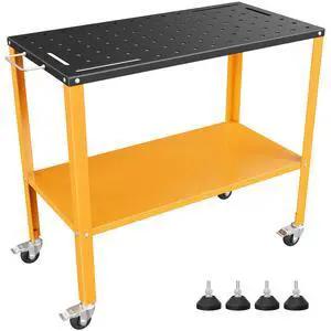 CAMMOO 1200LBS Welding Table, 36"x18" Welding Workbench, Black Oxide Finish Tabletop with 4 Lockable Braking Casters, Storage Tray, 4 Tool Slots and 5/8'' Fixture Holes for Garage & Workshop CAMMOO 1200LBS Welding Table, 36"x18" Welding Workbench, Black Oxide Finish Tabletop with 4 Lockable Braking Casters, Storage Tray, 4 Tool Slots and 5/8'' Fixture Holes for Garage & Workshop