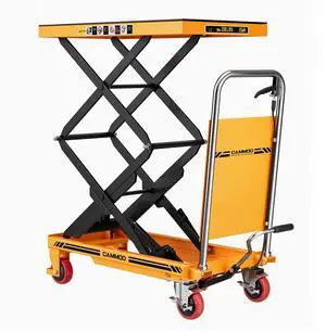 CAMMOO Hydraulic Lift Table Cart, 330lbs Capacity 49.6" Lifting Height, Double Scissor Lift Table with Non-Slip Pad & Safety Guard for Material Handling & Transportation, Yellow CAMMOO Hydraulic Lift Table Cart, 330lbs Capacity 49.6" Lifting Height, Double Scissor Lift Table with Non-Slip Pad & Safety Guard for Material Handling & Transportation, Yellow