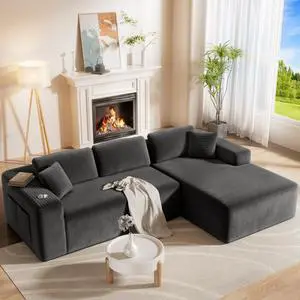 CAMMOO 108" L-Shaped Boneless Sectional Sofa, No Assembly Deep Seat with Storage, Grey CAMMOO 108" L-Shaped Boneless Sectional Sofa, No Assembly Deep Seat with Storage, Grey