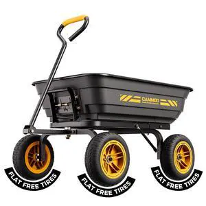 CAMMOO 10-in NO-FLAT TIRES 600lb Heavy-Duty Garden Dump Cart 4 Cu.Ft. Utility Wagon with Quick-Release Dumping & Prime Grade 100% Virgin Polypropylene - Not Recycled Material for Landscaping Gardening CAMMOO 10-in NO-FLAT TIRES 600lb Heavy-Duty Garden Dump Cart 4 Cu.Ft. Utility Wagon with Quick-Release Dumping & Prime Grade 100% Virgin Polypropylene - Not Recycled Material for Landscaping Gardening