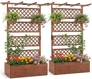GIANTEX Raised Garden Bed with Trellis 2 Pack, 72'' Wooden Planter Box Outdoor w/Privacy Screen Roof, Large Vertical Garden Planter w/Drainage Holes for Climbing Plants, Patio Balcony Backyard GIANTEX Raised Garden Bed with Trellis 2 Pack, 72'' Wooden Planter Box Outdoor w/Privacy Screen Roof, Large Vertical Garden Planter w/Drainage Holes for Climbing Plants, Patio Balcony Backyard
