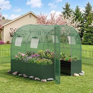 GIANTEX 6.5 x 6.5 Ft Walk-in Greenhouse with Raised Garden Bed GIANTEX 6.5 x 6.5 Ft Walk-in Greenhouse with Raised Garden Bed