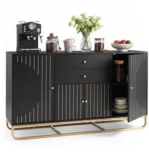 GIANTEX Modern Sideboard Buffet Cabinet with Storage & 2 Drawers (Black) GIANTEX Modern Sideboard Buffet Cabinet with Storage & 2 Drawers (Black)