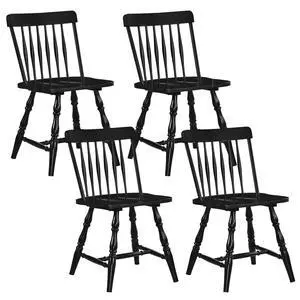 GIANTEX Black Windsor Dining Chairs Set of 4, Farmhouse Rubber Wood Kitchen Chairs with Turned Legs, Curved Spindle Back & Contoured Sat, Wooden Dining Room Chair for Living Room Restaurant GIANTEX Black Windsor Dining Chairs Set of 4, Farmhouse Rubber Wood Kitchen Chairs with Turned Legs, Curved Spindle Back & Contoured Sat, Wooden Dining Room Chair for Living Room Restaurant