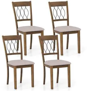 GIANTEX Dining Chairs Set of 4, Fabric Upholstered Armless Kitchen Chairs w/Hollowed Backrest, Padded Seat, Rubber Wood Frame, Farmhouse Side Chairs for Living Room Restaurant, Rustic Brown GIANTEX Dining Chairs Set of 4, Fabric Upholstered Armless Kitchen Chairs w/Hollowed Backrest, Padded Seat, Rubber Wood Frame, Farmhouse Side Chairs for Living Room Restaurant, Rustic Brown