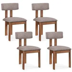 GIANTEX Dining Chairs Set of 4, Upholstered Kitchen Chairs with Curved Backrest, Rubber Wood Dining Room Chairs, Modern Mid Century Accent Side Chairs for Living Room, Walnut & Grey GIANTEX Dining Chairs Set of 4, Upholstered Kitchen Chairs with Curved Backrest, Rubber Wood Dining Room Chairs, Modern Mid Century Accent Side Chairs for Living Room, Walnut & Grey
