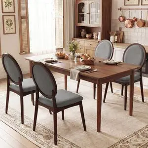 GIANTEX Dining Chairs Set of 4, Upholstered Linen Fabric Dining Room Chairs with Padded Seat & Round Backrest, Rubber Wood Legs, Vintage Armless Kitchen Chair for Living Room, Restaurant GIANTEX Dining Chairs Set of 4, Upholstered Linen Fabric Dining Room Chairs with Padded Seat & Round Backrest, Rubber Wood Legs, Vintage Armless Kitchen Chair for Living Room, Restaurant