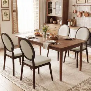 GIANTEX Dining Chairs Set of 4, Upholstered Linen Fabric Dining Room Chairs with Padded Seat & Round Backrest, Rubber Wood Legs, Vintage Armless Kitchen Chair for Living Room, Restaurant GIANTEX Dining Chairs Set of 4, Upholstered Linen Fabric Dining Room Chairs with Padded Seat & Round Backrest, Rubber Wood Legs, Vintage Armless Kitchen Chair for Living Room, Restaurant