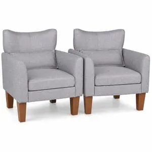 GIANTEX Modern Accent Chair with Seat Cushion & Pillow Set of 2 (Grey) GIANTEX Modern Accent Chair with Seat Cushion & Pillow Set of 2 (Grey)