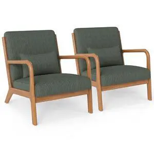 GIANTEX Modern Accent Chair, Corduroy Upholstered Lounge Chair with Rubber Wood Armrests, Lumbar Pillow, Sponge Padded Seat Cushion, Comfy Reading Chair for Living Room, Bedroom (2,Green + Brown) GIANTEX Modern Accent Chair, Corduroy Upholstered Lounge Chair with Rubber Wood Armrests, Lumbar Pillow, Sponge Padded Seat Cushion, Comfy Reading Chair for Living Room, Bedroom (2,Green + Brown)