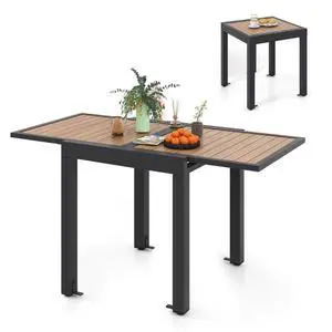 Giantex Aluminum Extendable Patio Dining Table 31.5"-63", Adjustbale Outdoor Dining Table for 4-6 with Slatted Tabletop & L-Shaped Brace, Expandable Table for Garden, Yard, Porch Giantex Aluminum Extendable Patio Dining Table 31.5"-63", Adjustbale Outdoor Dining Table for 4-6 with Slatted Tabletop & L-Shaped Brace, Expandable Table for Garden, Yard, Porch