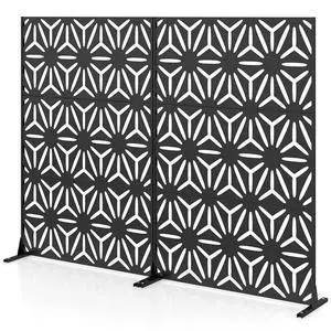 Giantex 72''H x 48''W Metal Privacy Screen 2 Panels, Freestanding Outdoor Privacy Fence Panel with Stable Legs, Decorative Metal Screen Divider for Patio, Balcony, Garden (Starburst Pattern) Giantex 72''H x 48''W Metal Privacy Screen 2 Panels, Freestanding Outdoor Privacy Fence Panel with Stable Legs, Decorative Metal Screen Divider for Patio, Balcony, Garden (Starburst Pattern)