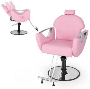 Giantex Reclining Barber Chair - Salon Chair for Hair Stylist, 360 Degrees Swivel, Adjustable Height & Headrest, Heavy Duty Hydraulic Pump, Hair Styling Chair for Makeup Facial Waxing Tattoo (Pink) Giantex Reclining Barber Chair - Salon Chair for Hair Stylist, 360 Degrees Swivel, Adjustable Height & Headrest, Heavy Duty Hydraulic Pump, Hair Styling Chair for Makeup Facial Waxing Tattoo (Pink)