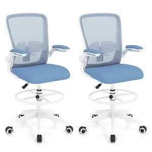 Giantex Ergonomic Drafting Chair Tall Office Chair with Flip-Up Armrests Footrest Ring Height Adjustable Executive Task Chair Mesh Computer Standing Desk Chair Lumbar Support for Home Office (2, Blue) Giantex Ergonomic Drafting Chair Tall Office Chair with Flip-Up Armrests Footrest Ring Height Adjustable Executive Task Chair Mesh Computer Standing Desk Chair Lumbar Support for Home Office (2, Blue)
