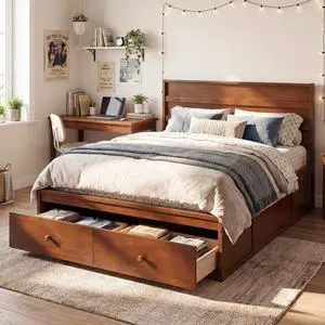 Giantex Full Size Bed Frame with Storage Drawers, Walnut Giantex Full Size Bed Frame with Storage Drawers, Walnut