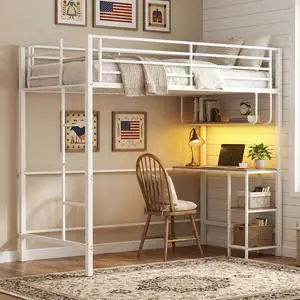 Giantex Twin Loft Bed with Desk, LED Lights & Charging Station, Industrial Giantex Twin Loft Bed with Desk, LED Lights & Charging Station, Industrial