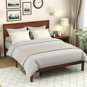 Giantex Wood Queen Size Bed Frame with Headboard, Platform Bed w/12 Slats Support, Under-Bed Space, Solid Wooden Mattress Foundation, No Box Spring Needed (Walnut) Giantex Wood Queen Size Bed Frame with Headboard, Platform Bed w/12 Slats Support, Under-Bed Space, Solid Wooden Mattress Foundation, No Box Spring Needed (Walnut)