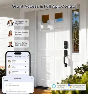 Veise VE017+VE017-D Fingerprint Smart Door Lock, App Control, 8-in-1 Keyless Entry, Auto Lock, Emergency Power Port, Electronic Touchscreen Keypad, Biometric Smart Locks for Front Door, Matte Black Veise VE017+VE017-D Fingerprint Smart Door Lock, App Control, 8-in-1 Keyless Entry, Auto Lock, Emergency Power Port, Electronic Touchscreen Keypad, Biometric Smart Locks for Front Door, Matte Black