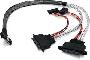 MCIO (74P) to Dual U.2 (SFF-8639) Cable (0.5M) w/Ears | NVMe Storage Upgrade | Micro SATA MCIO (74P) to Dual U.2 (SFF-8639) Cable (0.5M) w/Ears | NVMe Storage Upgrade | Micro SATA