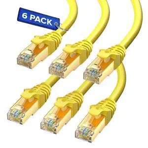 Cat7 Ethernet Cable 20 Feet 6 Pack High-Speed LAN Network Patch Cords, RJ45 Gold-Plated Connectors, 600MHz, 10Gbps for Router, Modem, PC, Gaming, Streaming Yellow Cat7 Ethernet Cable 20 Feet 6 Pack High-Speed LAN Network Patch Cords, RJ45 Gold-Plated Connectors, 600MHz, 10Gbps for Router, Modem, PC, Gaming, Streaming Yellow