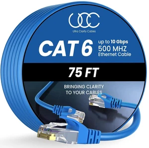 Cat 6 Ethernet Cable 75 ft, 10Gbps High Speed Ethernet Cable, Internet Cable Outdoor&Indoor, Rj45 Cat6 Cable Long Ethernet Cable for Computer, Router, Modem, PS4/5, Xbox, Gaming- Blue Cat 6 Ethernet Cable 75 ft, 10Gbps High Speed Ethernet Cable, Internet Cable Outdoor&Indoor, Rj45 Cat6 Cable Long Ethernet Cable for Computer, Router, Modem, PS4/5, Xbox, Gaming- Blue