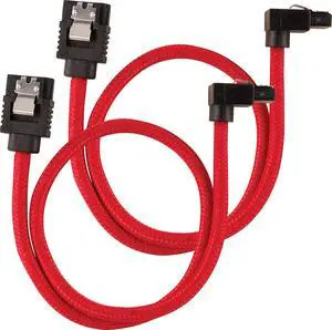 Corsair 30cm Red Premium Braided Sleeved 90° SATA Data Cable Corsair 30cm Red Premium Braided Sleeved 90° SATA Data Cable