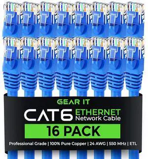GearIT Cat 6 Ethernet Cable (16-Pack 7 Feet) Cat6 Network Patch, 10Gbps, RJ45, Snagless Cord, Gold-Plated Connectors, Internet for PC, TV, Tablet, Router, Printer, Servers, IT Data Center - Blue GearIT Cat 6 Ethernet Cable (16-Pack 7 Feet) Cat6 Network Patch, 10Gbps, RJ45, Snagless Cord, Gold-Plated Connectors, Internet for PC, TV, Tablet, Router, Printer, Servers, IT Data Center - Blue