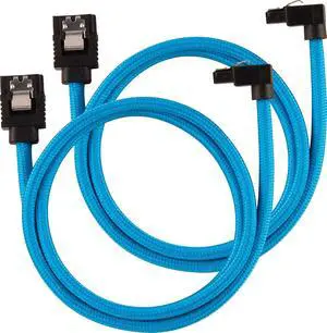 Corsair 60cm Blue Premium Braided Sleeved 90° SATA Data Cable Corsair 60cm Blue Premium Braided Sleeved 90° SATA Data Cable