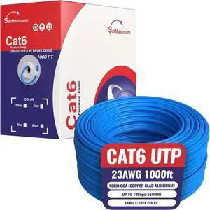 CAT6 1000ft UTP Solid Cable 550Mhz Ethernet LAN Cable 23AWG RJ45 Network Wire Bulk (Blue) CAT6 1000ft UTP Solid Cable 550Mhz Ethernet LAN Cable 23AWG RJ45 Network Wire Bulk (Blue)