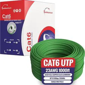 Cables Direct Online CAT6 Cable 1000ft Pull Box Solid Ethernet LAN UTP Cable 23AWG 550Mhz RJ45 Network CCA Copper Clad Aluminum Wire Bulk (Green) Cables Direct Online CAT6 Cable 1000ft Pull Box Solid Ethernet LAN UTP Cable 23AWG 550Mhz RJ45 Network CCA Copper Clad Aluminum Wire Bulk (Green)