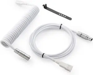 GunMjo Pro Custom Coiled USB C Cable for Gaming Keyboard, Double-Sleeved Mechanical Keyboard Cable with Slim Type Detachable Metal Aviator, 1.5M USB-C to USB-A, White Color GunMjo Pro Custom Coiled USB C Cable for Gaming Keyboard, Double-Sleeved Mechanical Keyboard Cable with Slim Type Detachable Metal Aviator, 1.5M USB-C to USB-A, White Color