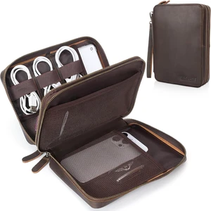 Polare Full Grain Leather Travel Cable Organizer Case Double Layer Electronics Accessories Carry Bag with YKK Zippers Tech Storage Bag for Cables, Power Bank, USB, SD Card Polare Full Grain Leather Travel Cable Organizer Case Double Layer Electronics Accessories Carry Bag with YKK Zippers Tech Storage Bag for Cables, Power Bank, USB, SD Card