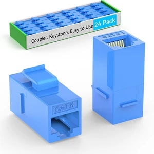 Sokqovt CAT6 RJ45 Keystone Coupler (24 Pack), Cat6 Keystone Coupler Female to Female, Cat 6 Keystone Coupler for Wall Plate & Patch Panel, Ethernet Keystone Coupler Blue Sokqovt CAT6 RJ45 Keystone Coupler (24 Pack), Cat6 Keystone Coupler Female to Female, Cat 6 Keystone Coupler for Wall Plate & Patch Panel, Ethernet Keystone Coupler Blue