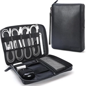 Polare Full Grain Leather Travel Cable Organizer Case Electronics Accessories Carry Bag with YKK Zippers Tech Storage Bag for Cables, Power Bank, USB, SD Card, Travel Essentials (Black) Polare Full Grain Leather Travel Cable Organizer Case Electronics Accessories Carry Bag with YKK Zippers Tech Storage Bag for Cables, Power Bank, USB, SD Card, Travel Essentials (Black)
