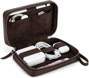 CONTACTS Full Grain Leather Electronic Organizer Travel Tech Case Electronics Accessories Storage Box Portable Holder for for Charger, Cables, Power Bank, Mouse CONTACTS Full Grain Leather Electronic Organizer Travel Tech Case Electronics Accessories Storage Box Portable Holder for for Charger, Cables, Power Bank, Mouse
