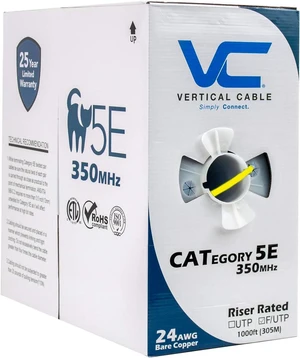 Cat5e, 350 MHz, Shielded, 24AWG, Solid Bare Copper, 1000ft, Yellow, Bulk Ethernet Cable Cat5e, 350 MHz, Shielded, 24AWG, Solid Bare Copper, 1000ft, Yellow, Bulk Ethernet Cable
