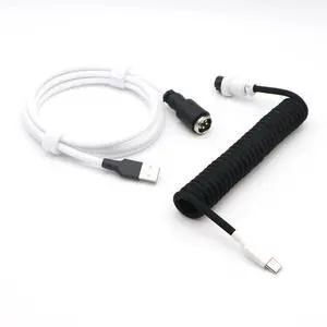 Reverse Coiled USB-C Keyboard Cable, Double-Sleeved Mechanical Keyboard Cable with Detachable Metal Aviator, 1.5M USB-C to USB-A (Half Black Half White) Reverse Coiled USB-C Keyboard Cable, Double-Sleeved Mechanical Keyboard Cable with Detachable Metal Aviator, 1.5M USB-C to USB-A (Half Black Half White)