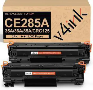 V4INK Compatible Toner Cartridge Replacement for HP CE285A 85A 35A 36A Canon 125 (Black, 2-Pack), for use in HP LaserJet Pro P1102 P1102w P1110 M1212 M1212NF MFP M1217NFW M1132 M1214 Canon MF3010 V4INK Compatible Toner Cartridge Replacement for HP CE285A 85A 35A 36A Canon 125 (Black, 2-Pack), for use in HP LaserJet Pro P1102 P1102w P1110 M1212 M1212NF MFP M1217NFW M1132 M1214 Canon MF3010