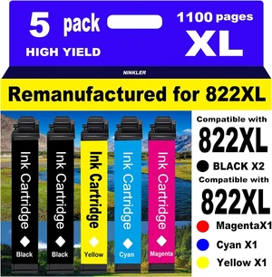 for 822XL Remanufactured for Epson 822XL Ink Cartridges for 822 XL T822 for Workforce Pro WF-3820 WF-3823 WF-4820 WF-4830 WF-4833 WF-4834 Printer 5 Pack 2 Black 1 Cyan 1 Magenta 1 Yellow for 822XL Remanufactured for Epson 822XL Ink Cartridges for 822 XL T822 for Workforce Pro WF-3820 WF-3823 WF-4820 WF-4830 WF-4833 WF-4834 Printer 5 Pack 2 Black 1 Cyan 1 Magenta 1 Yellow