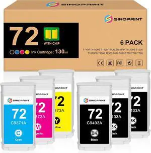 Compatible 72 Ink Cartridges Replacement for HP 72 130-ml C9403A C9370A C9371A C9372A C9373A C9374A for DesignJet T770 T790 T795 T610 T620 T1100 T1120 T1200 T1300 T2300 (130 ml, 6-Pack) Compatible 72 Ink Cartridges Replacement for HP 72 130-ml C9403A C9370A C9371A C9372A C9373A C9374A for DesignJet T770 T790 T795 T610 T620 T1100 T1120 T1200 T1300 T2300 (130 ml, 6-Pack)