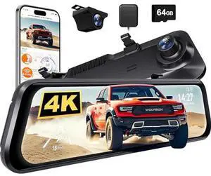WOLFBOX G850 PRO 4K Mirror Dash Cam with ADAS and BSD, Smart Rear View Mirror with 5.8GHz WiFi, Voice Control, 12 inches Camera Includes 64GB Card, GPS, G-Sensor, Loop Recording WOLFBOX G850 PRO 4K Mirror Dash Cam with ADAS and BSD, Smart Rear View Mirror with 5.8GHz WiFi, Voice Control, 12 inches Camera Includes 64GB Card, GPS, G-Sensor, Loop Recording