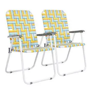 VINGLI Patio Lawn Webbed Folding Chairs Set of 2, Outdoor Beach Chair Portable Dining Chair for Outdoor Yard, Garden (Yellow, Classic) VINGLI Patio Lawn Webbed Folding Chairs Set of 2, Outdoor Beach Chair Portable Dining Chair for Outdoor Yard, Garden (Yellow, Classic)