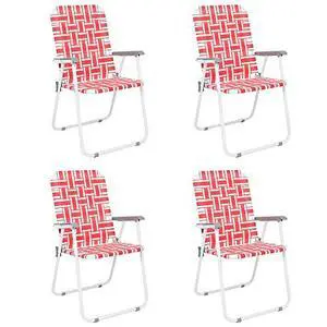 VINGLI Patio Lawn Webbed Folding Chairs Set of 4, Outdoor Beach Chair Portable Dining Chair for ir for Outdoor Yard, Garden(Red, Classic) VINGLI Patio Lawn Webbed Folding Chairs Set of 4, Outdoor Beach Chair Portable Dining Chair for ir for Outdoor Yard, Garden(Red, Classic)