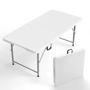 VINGLI 4 FT Plastic Folding Camping Table,3-Level Adjustable Height, Portable in/Outdoor Party Picnic Dining Desk, Garden Soccer Multipurpose Entertaining ActivitiesWhite VINGLI 4 FT Plastic Folding Camping Table,3-Level Adjustable Height, Portable in/Outdoor Party Picnic Dining Desk, Garden Soccer Multipurpose Entertaining ActivitiesWhite